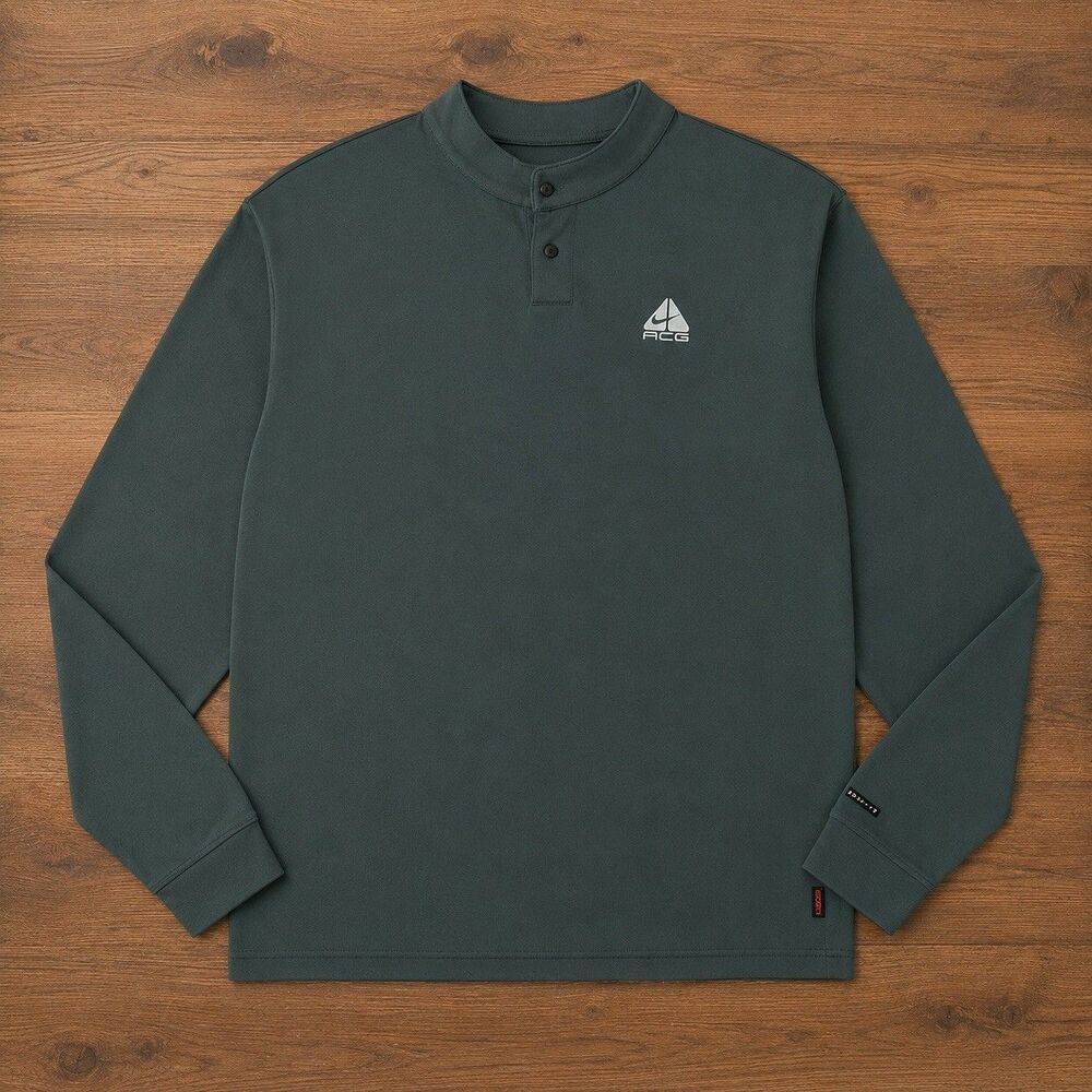 Vintage Nike ACG Dri-FIT Base Layer 1 Mock Neck Snap L/S Pullover Green Mens XL